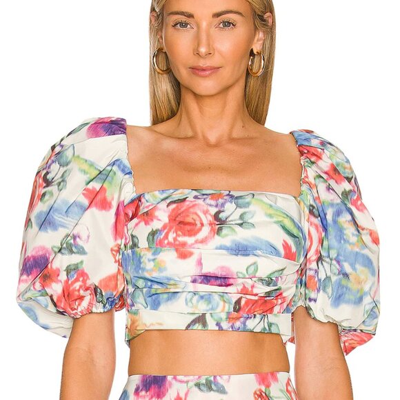 Amanda Uprichard Lana Puff Sleeve Crop top in Pasadena Floral - Picture 1 of 6